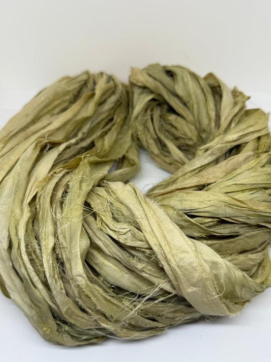 Sari Silk Ribbon Yarn, Olive – For Weaving & Fibre Arts