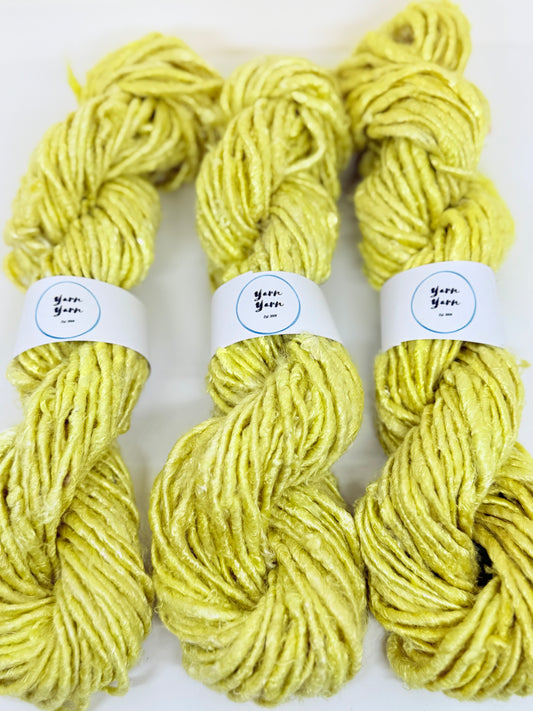Banana yarn, mellow yellow, vegan friendly yarn.