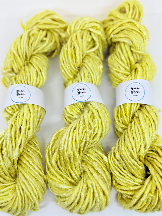 Banana yarn, mellow yellow, vegan friendly yarn.