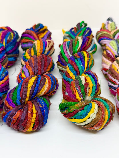 Sari silk ribbon cord, hand-twisted, hammed sari fabric yarn. SOLD OUT