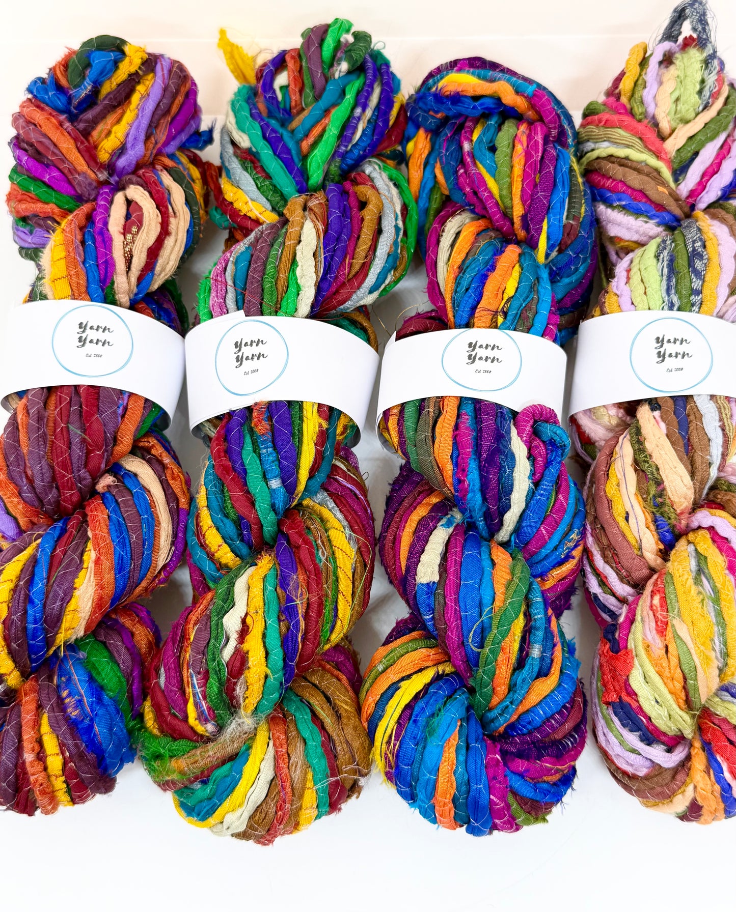 Sari silk ribbon cord, hand-twisted, hammed sari fabric yarn. SOLD OUT