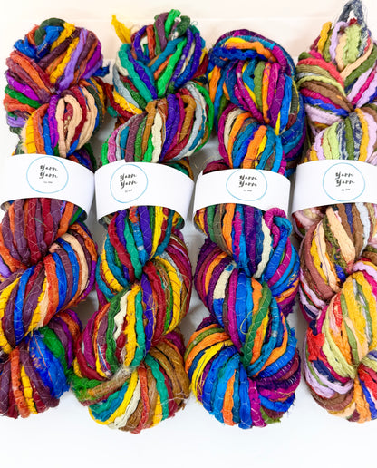 Sari silk ribbon cord, hand-twisted, hammed sari fabric yarn. SOLD OUT