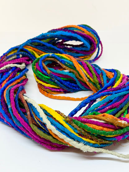 Sari silk ribbon cord, hand-twisted, hammed sari fabric yarn. SOLD OUT