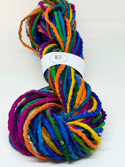 Sari silk ribbon cord, hand-twisted, hammed sari fabric yarn. SOLD OUT