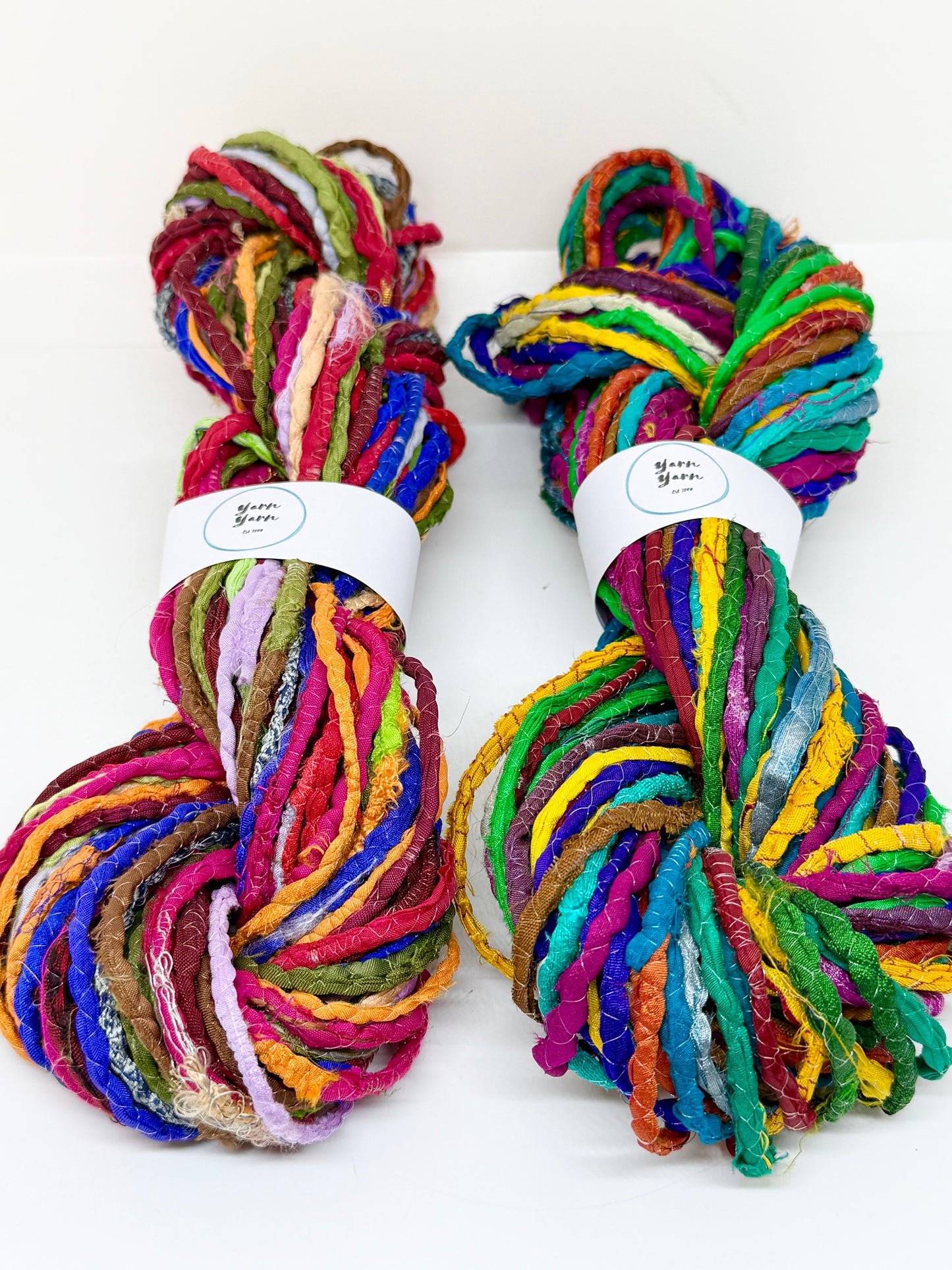 Sari silk ribbon cord, hand-twisted, hammed sari fabric yarn. SOLD OUT