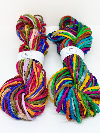 Sari silk ribbon cord, hand-twisted, hammed sari fabric yarn. SOLD OUT