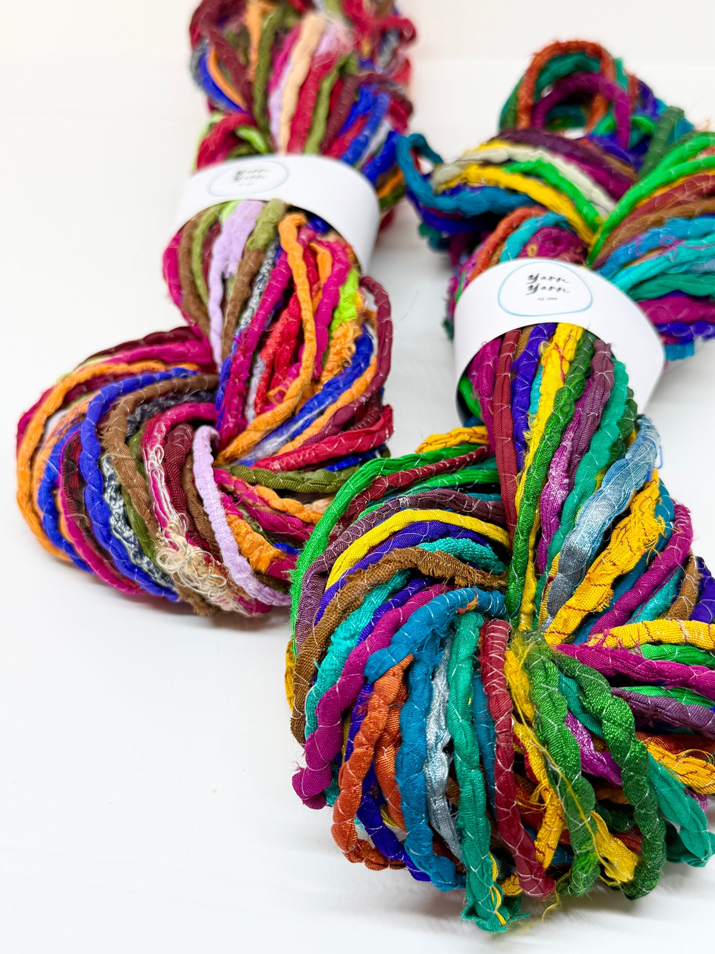 Sari silk ribbon cord, hand-twisted, hammed sari fabric yarn. SOLD OUT