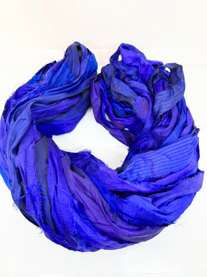 Sari silk ribbon yarn, Egyptian blue. SOLD OUT