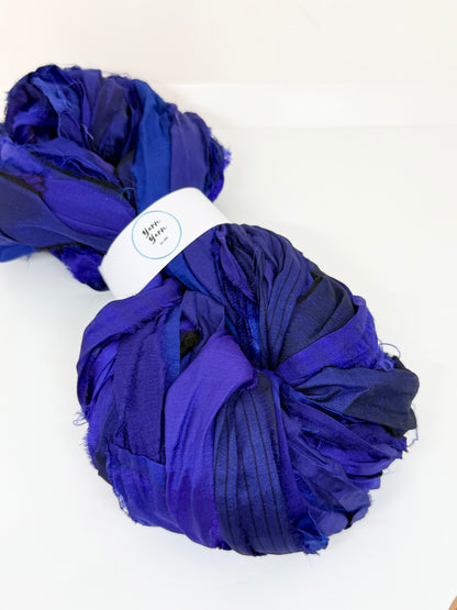 Sari silk ribbon yarn, Egyptian blue. SOLD OUT