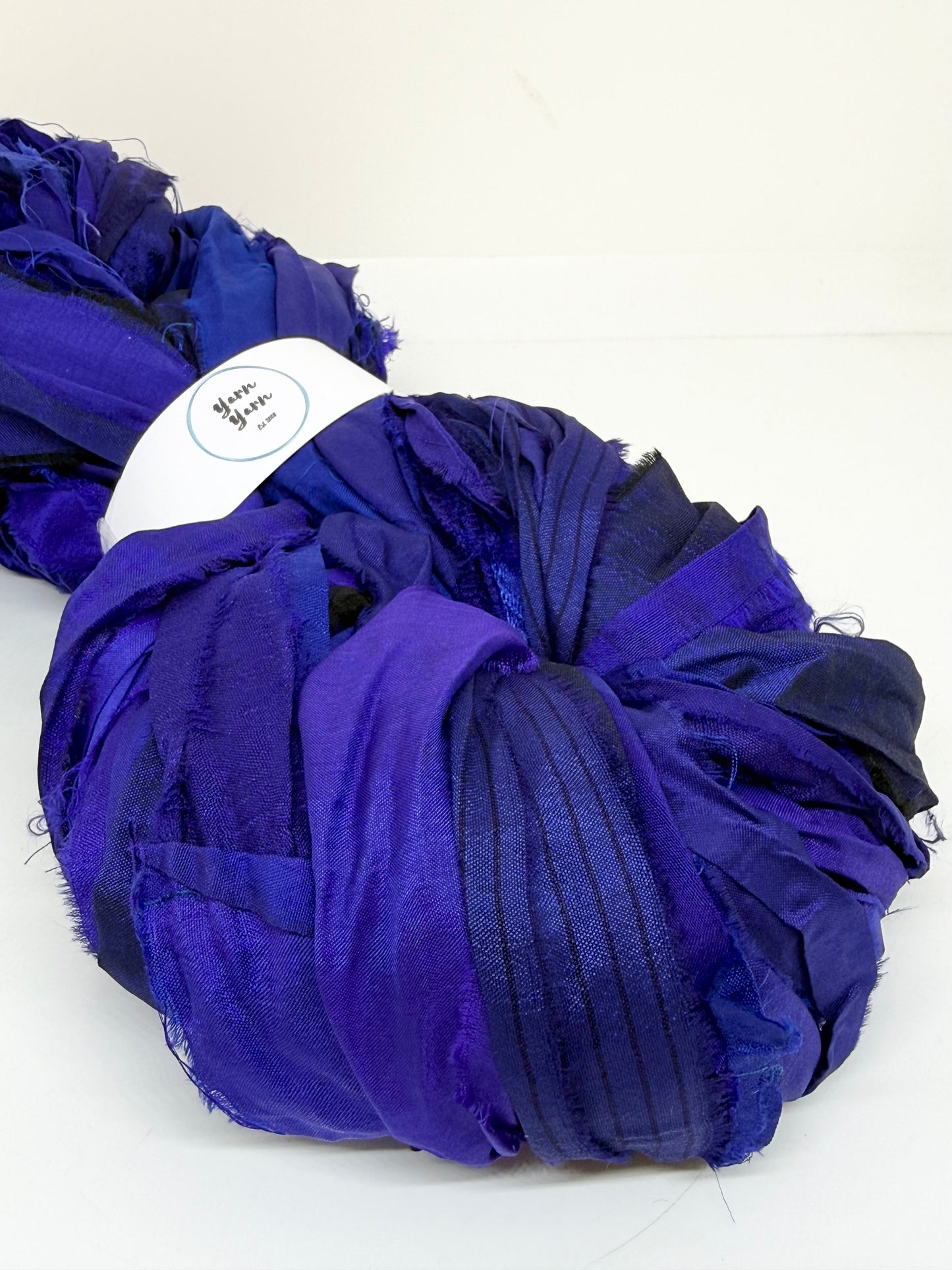Sari silk ribbon yarn, Egyptian blue. SOLD OUT