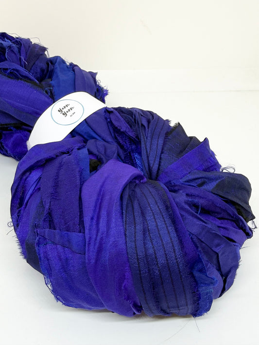 Sari silk ribbon yarn, Egyptian blue.
