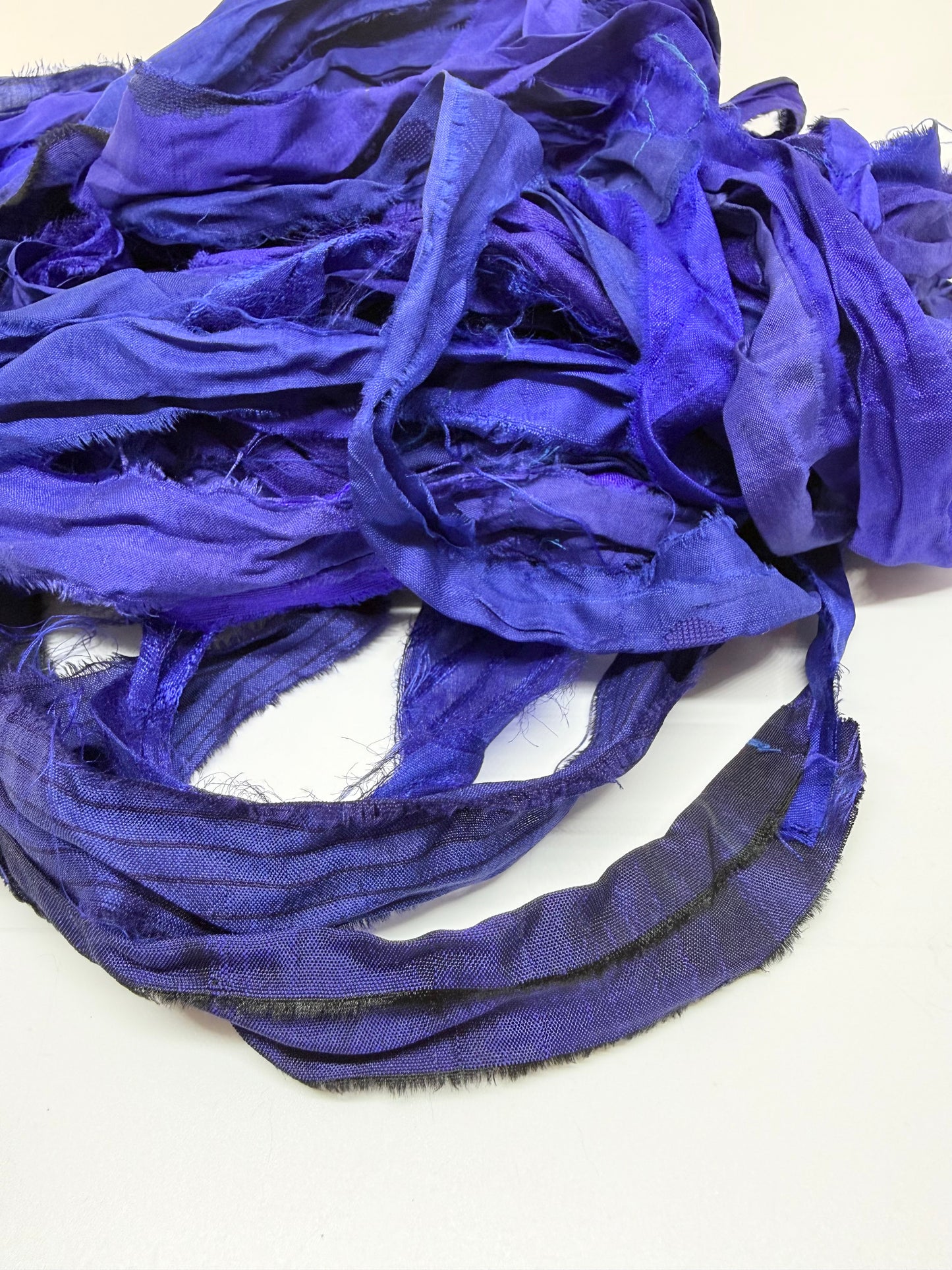 Sari silk ribbon yarn, Egyptian blue. SOLD OUT