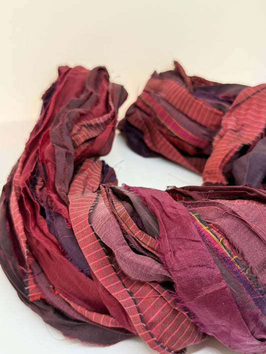 Sari Silk Ribbon Yarn – Ox Blood Hues