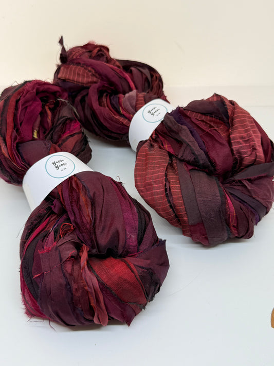 Sari Silk Ribbon Yarn – Ox Blood Hues
