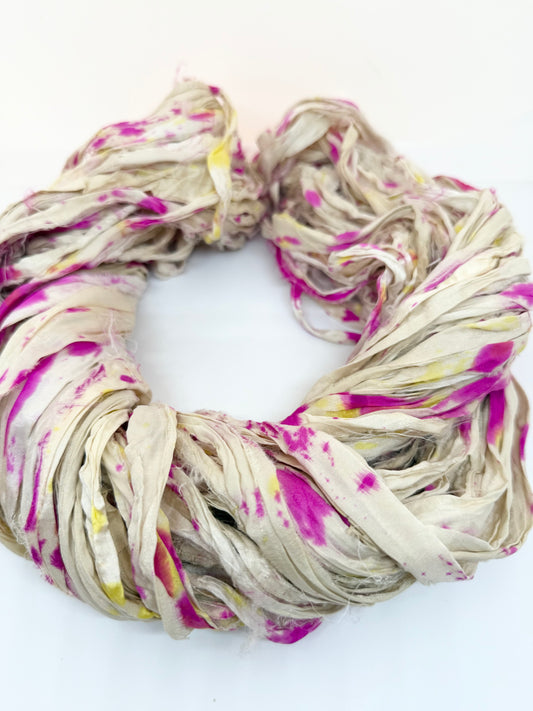 Handmade Spray Dyed Sari Silk Ribbon – Recycled Yarn