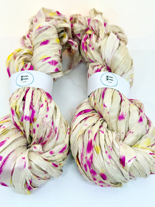 Handmade Spray Dyed Sari Silk Ribbon – Recycled Yarn