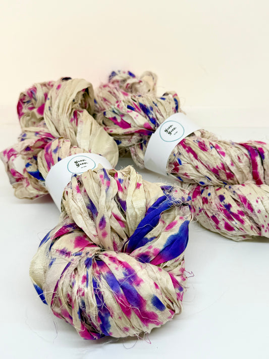 Spray Dyed Sari Silk Ribbon – Knit, Weave, Fibre Arts