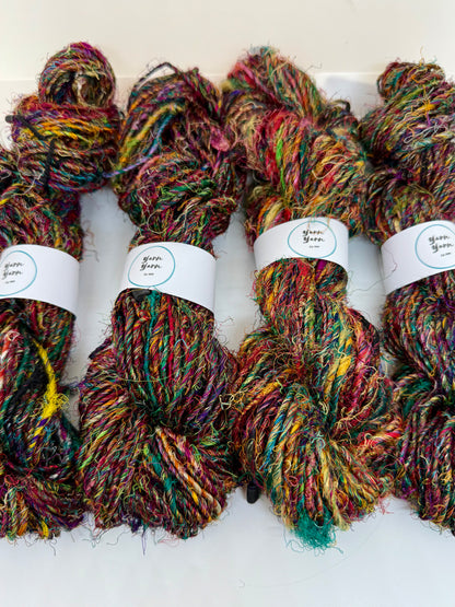 Banana yarn, mixed colours, vegan friendly yarn.