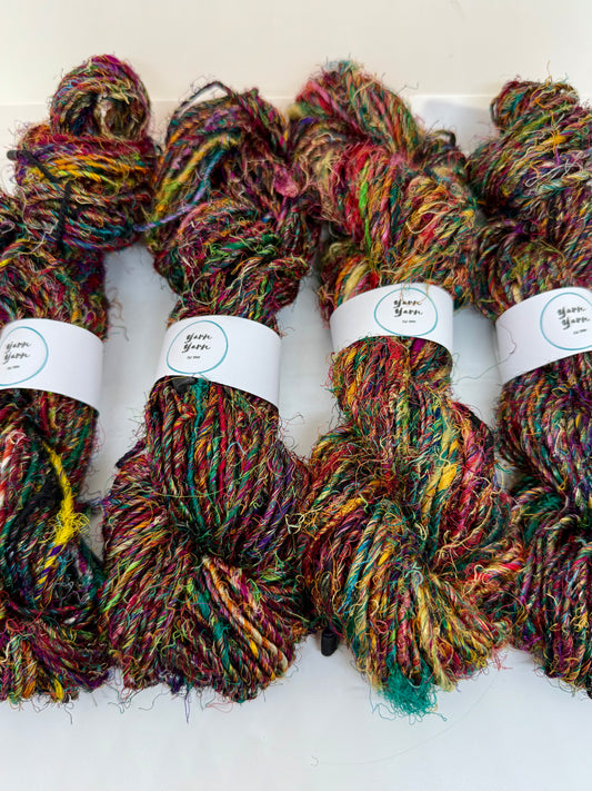 Banana yarn, mixed colours, vegan friendly yarn.