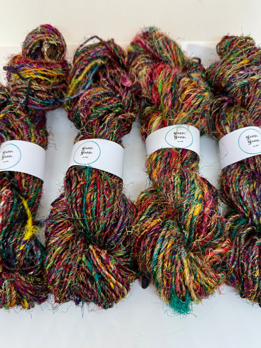 Banana yarn, mixed colours, vegan friendly yarn.