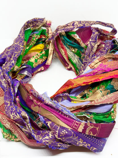 Sari border ribbon yarn for fibre art.
