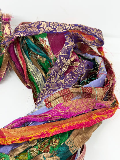 Sari border ribbon yarn for fibre art.