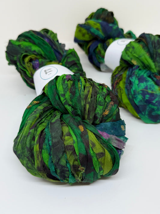 Sari Silk Ribbon – pure silk art dyed. Emerald. SOLD OUT