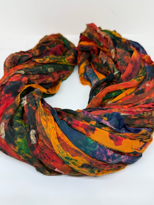 Sari Silk Ribbon – pure silk art dyed. Earthy colours.