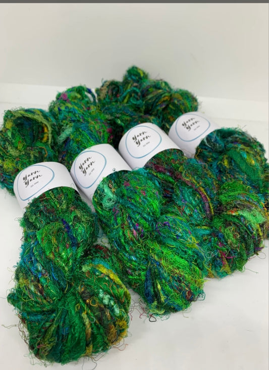 Sari silk yarn, emerald green.