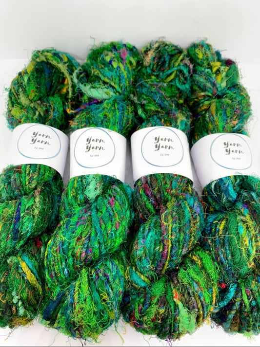 Sari silk yarn, emerald green.