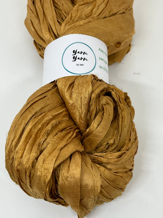 Sari silk ribbon yarn. Honey Gold. Craft ribbon. fibre arts.