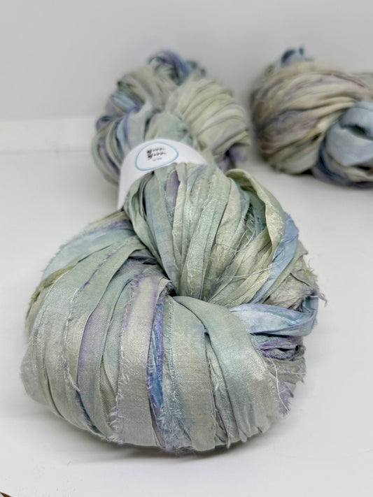 Sari Silk Ribbon Yarn – watercolour, Hand Dyed Silk