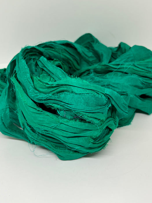 Sari silk ribbon. Deep emerald/kelly green.