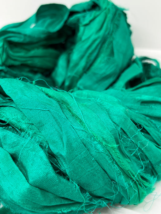 Sari silk ribbon. Deep emerald/kelly green.