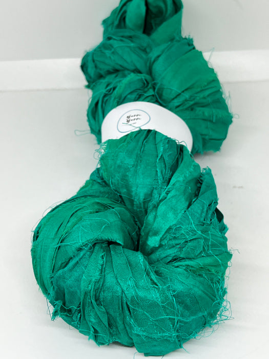 Sari silk ribbon. Deep emerald/kelly green.