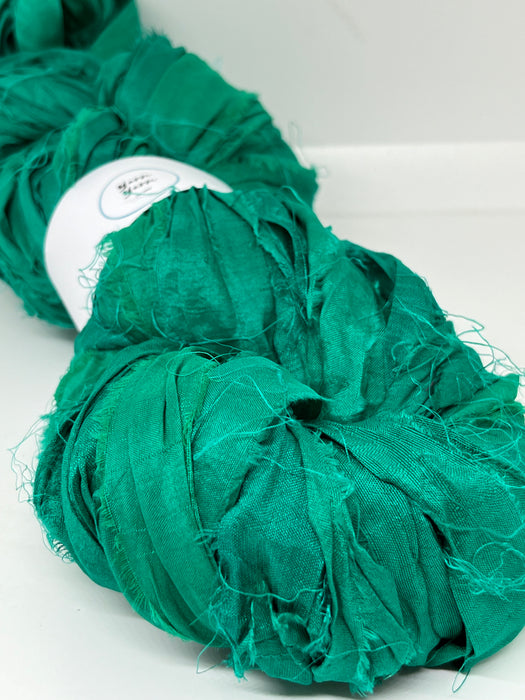 Sari silk ribbon. Deep emerald/kelly green.