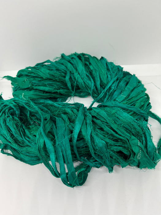 Sari silk ribbon. Deep emerald/kelly green.