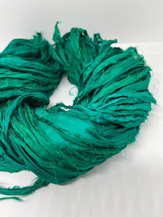 Sari silk ribbon. Deep emerald/kelly green.