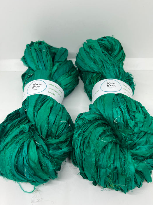 Sari silk ribbon. Deep emerald/kelly green.