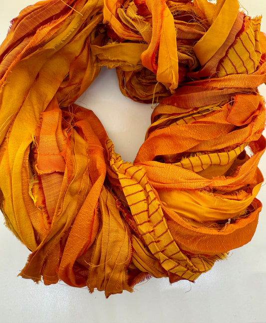 Sari silk ribbon, Golden Hues - fibre arts and crafts.