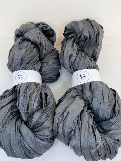 Sari Silk Ribbon Yarn In dark Grey For Fibre Crafting and Slow Fashion