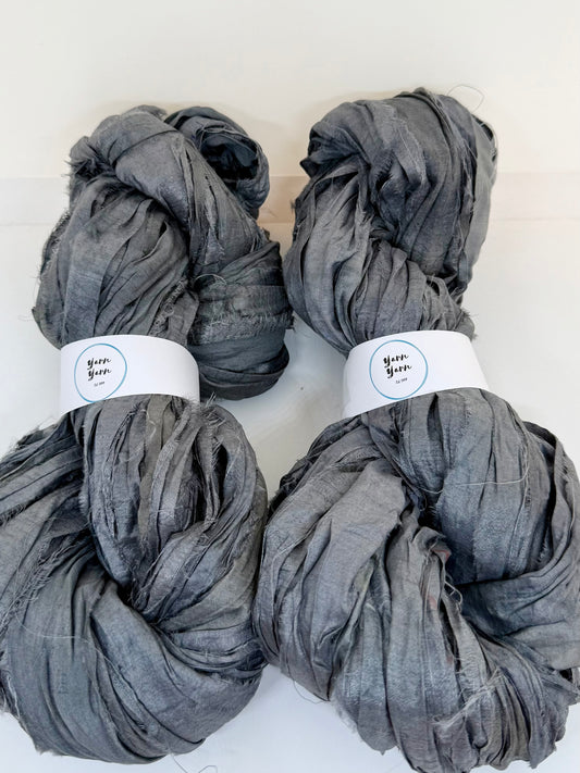 Sari silk ribbon yarn. Slate grey. Craft ribbon.