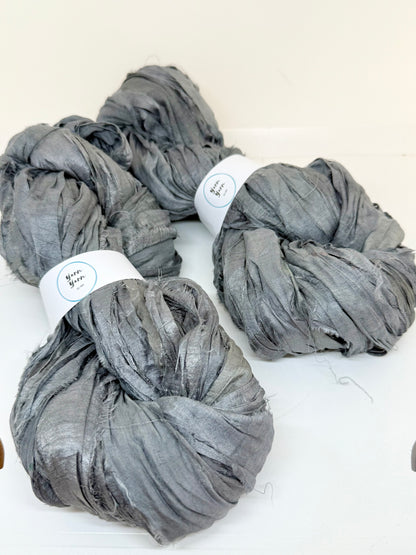 Sari Silk Ribbon Yarn In dark Grey For Fibre Crafting and Slow Fashion