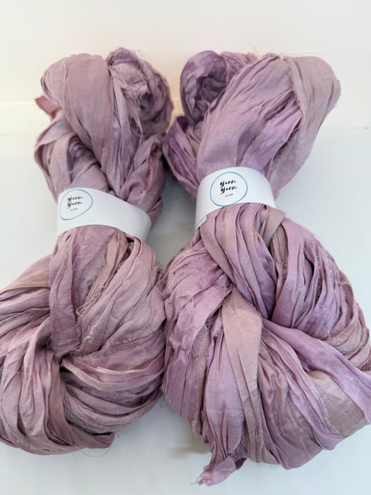Sari Silk Ribbon Yarn – Damson light pink. Hand Dyed Silk