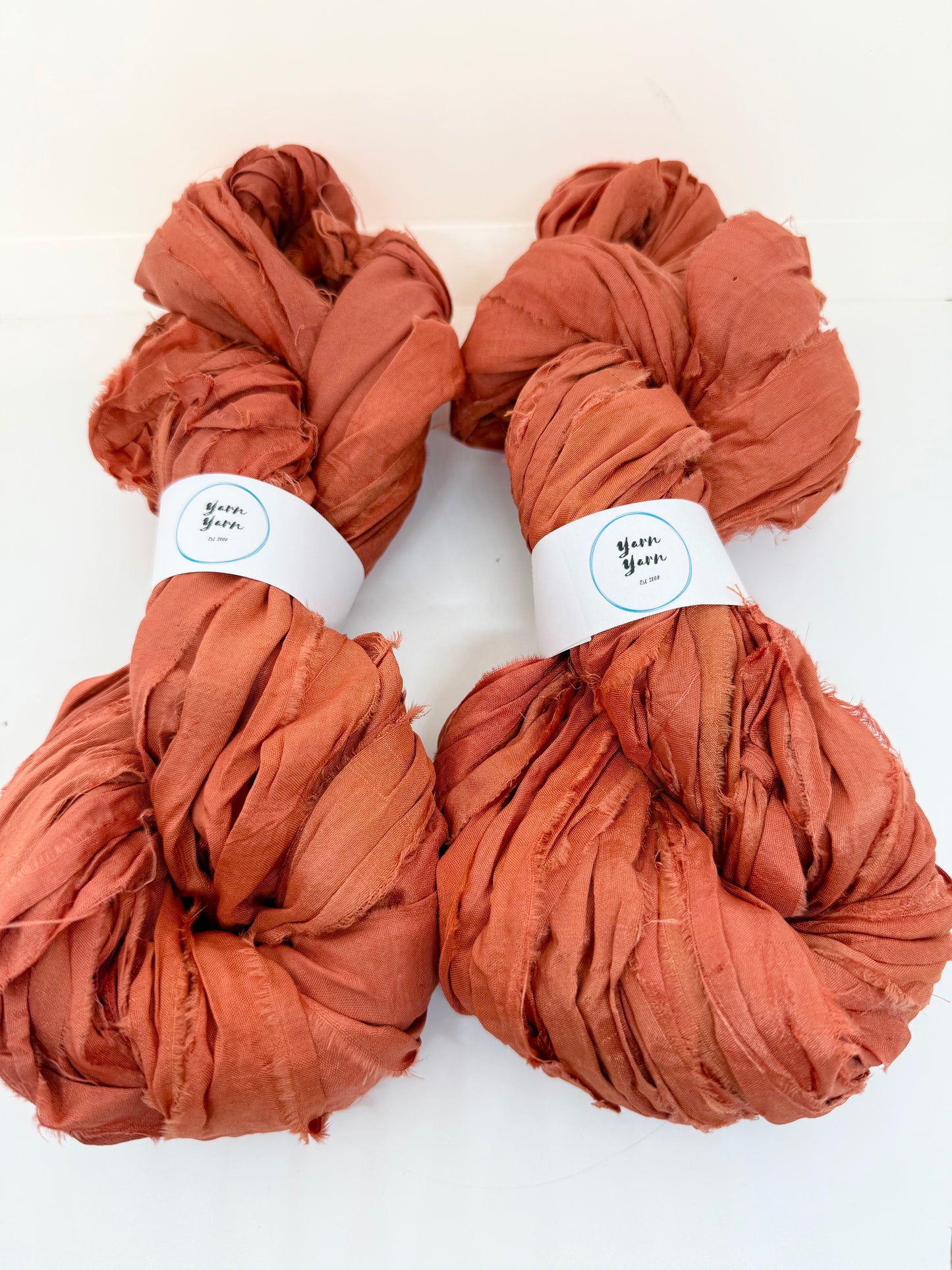 Sari silk ribbon, wide strips, yarn, fire orange.
