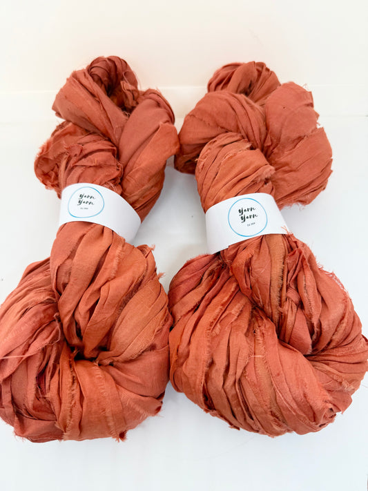 Sari silk ribbon, wide strips, yarn, fire orange.