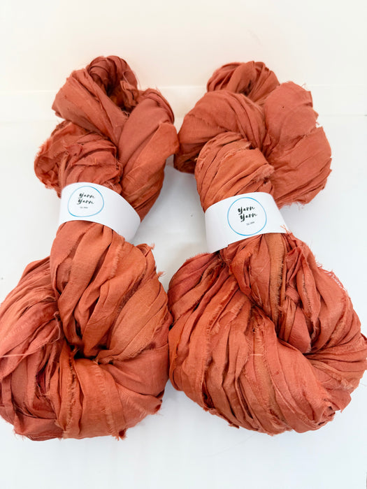 Sari silk ribbon, wide strips, yarn, fire orange.