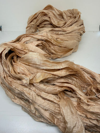 Sari Silk Ribbon Yarn | Champagne | Fibre Art and Weaving