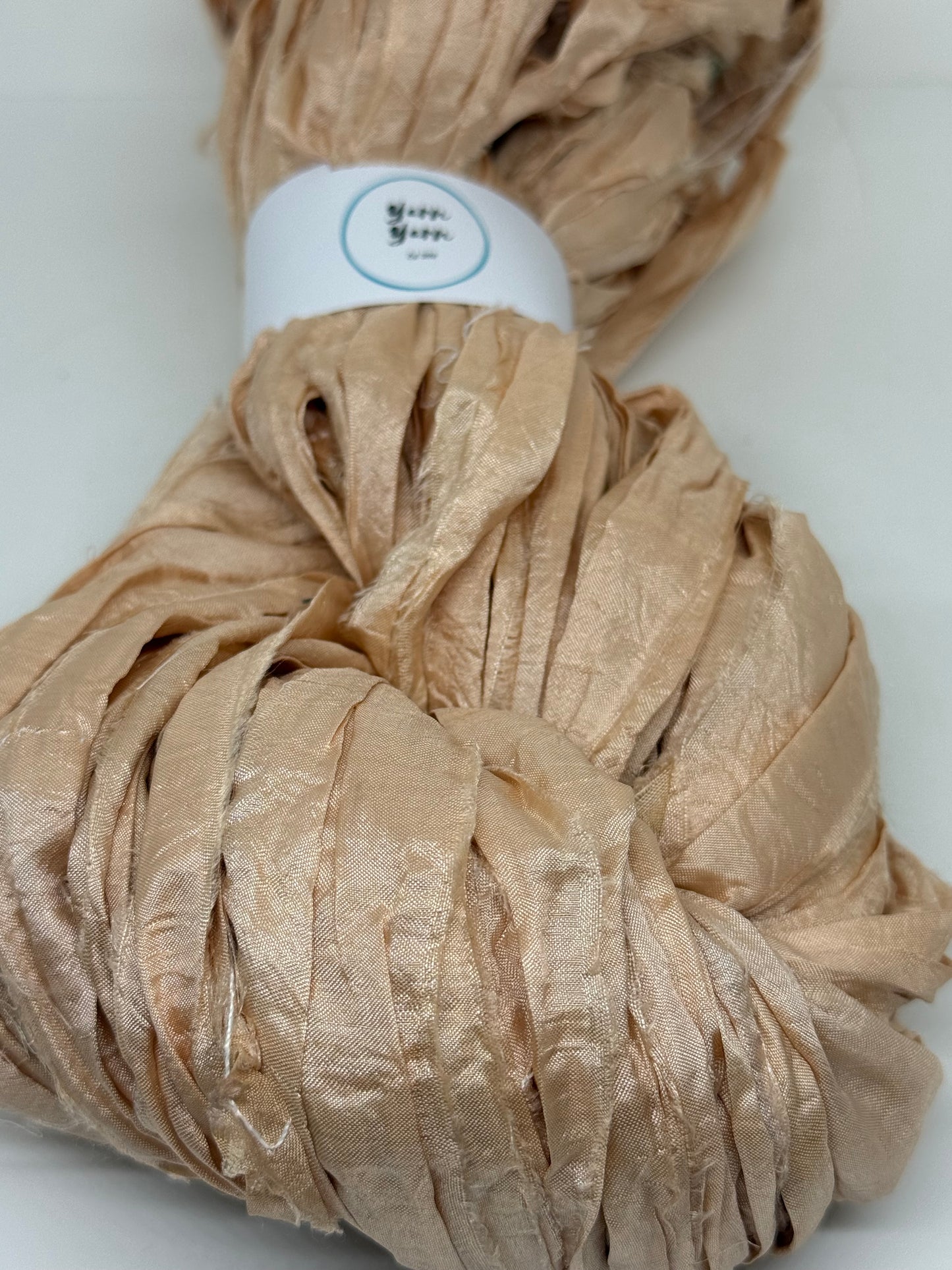 Sari Silk Ribbon Yarn | Champagne | Fibre Art and Weaving