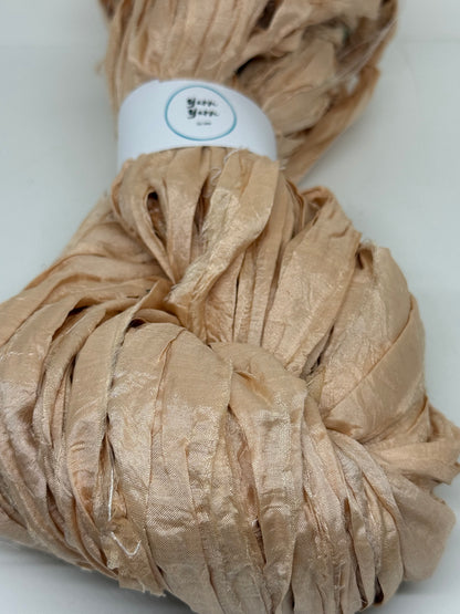 Sari Silk Ribbon Yarn | Champagne | Fibre Art and Weaving